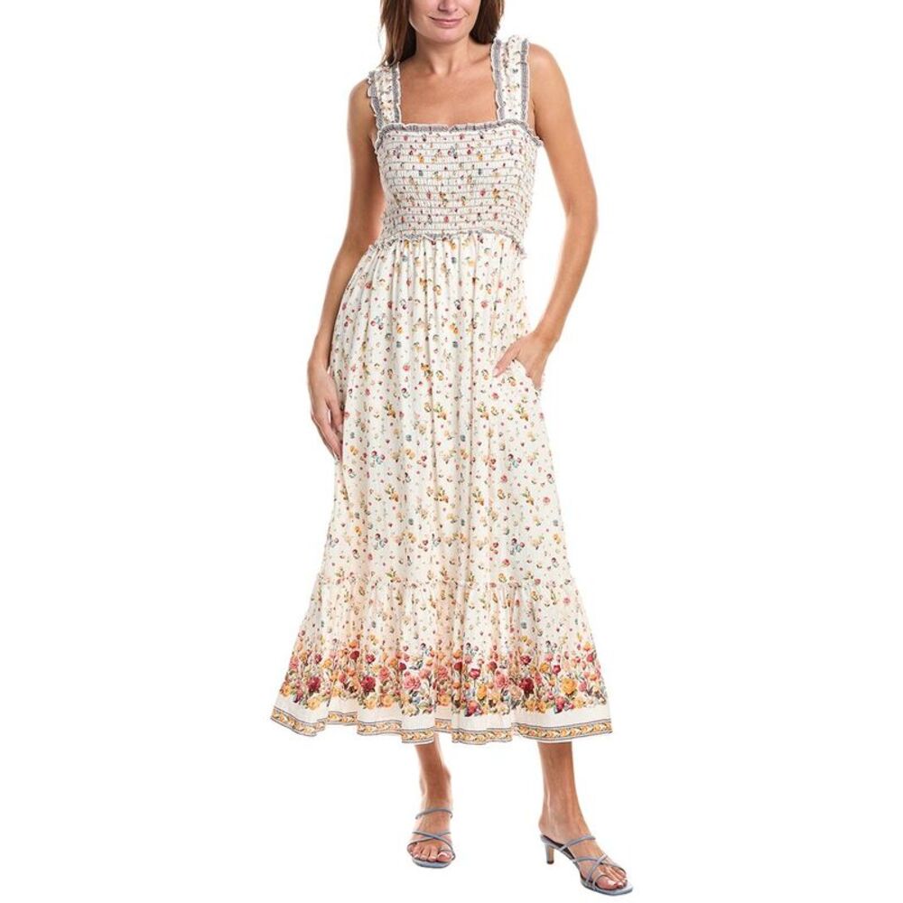 Max Studio Womens Smocked Bodice Maxi Dress, White